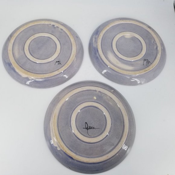 Tonala Mexican Hand Painted Blue Speckled Bird Plates 8.5" Pottery Signed Lot 3 - Picture 5 of 11